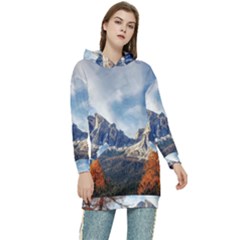 Dolomites Mountains Alps Alpine Trees Conifers Women s Long Oversized Pullover Hoodie by danenraven