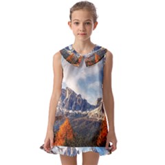 Dolomites Mountains Alps Alpine Trees Conifers Kids  Pilgrim Collar Ruffle Hem Dress by danenraven