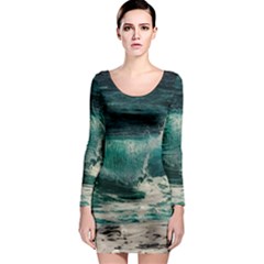 Sea Ocean Waves Seascape Beach Long Sleeve Bodycon Dress by danenraven