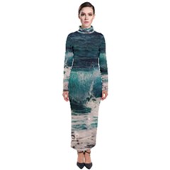 Sea Ocean Waves Seascape Beach Turtleneck Maxi Dress by danenraven