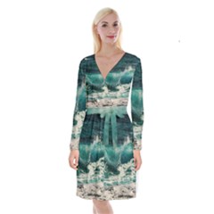 Sea Ocean Waves Seascape Beach Long Sleeve Velvet Front Wrap Dress by danenraven