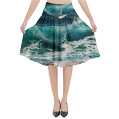 Sea Ocean Waves Seascape Beach Flared Midi Skirt by danenraven