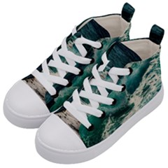 Sea Ocean Waves Seascape Beach Kids  Mid-top Canvas Sneakers by danenraven