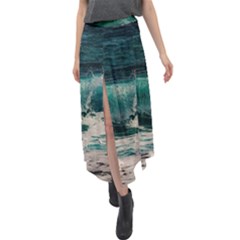 Sea Ocean Waves Seascape Beach Velour Split Maxi Skirt by danenraven