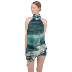 Sea Ocean Waves Seascape Beach Halter Asymmetric Satin Top by danenraven