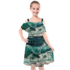 Sea Ocean Waves Seascape Beach Kids  Cut Out Shoulders Chiffon Dress by danenraven