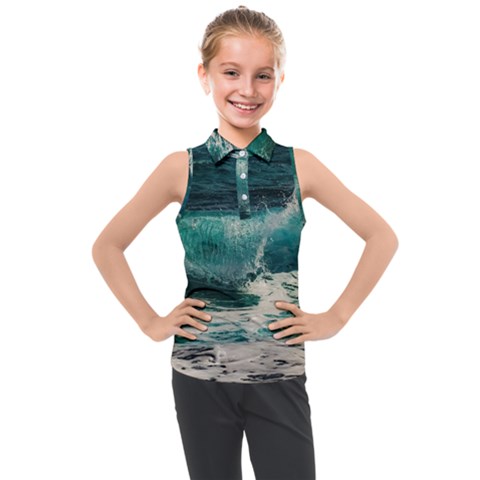 Sea Ocean Waves Seascape Beach Kids  Sleeveless Polo Tee by danenraven