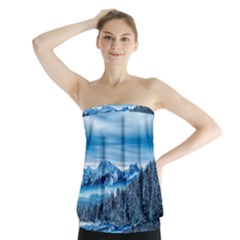 Winter Forest Mountain Snow Nature Alpine Trees Strapless Top by danenraven