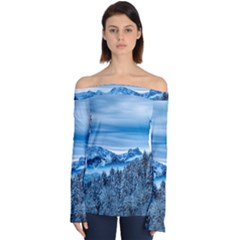 Winter Forest Mountain Snow Nature Alpine Trees Off Shoulder Long Sleeve Top by danenraven