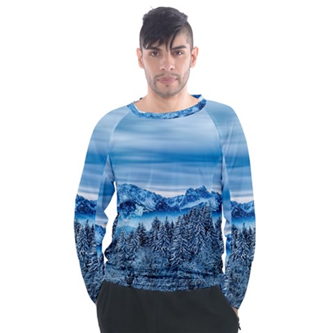 Winter Forest Mountain Snow Nature Alpine Trees Men s Long Sleeve Raglan Tee by danenraven