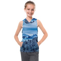 Winter Forest Mountain Snow Nature Alpine Trees Kids  Sleeveless Hoodie by danenraven