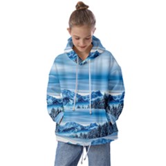 Winter Forest Mountain Snow Nature Alpine Trees Kids  Oversized Hoodie by danenraven