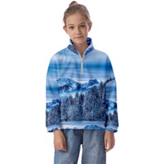 Winter Forest Mountain Snow Nature Alpine Trees Kids  Half Zip Hoodie by danenraven