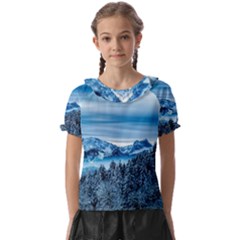 Winter Forest Mountain Snow Nature Alpine Trees Kids  Frill Chiffon Blouse by danenraven