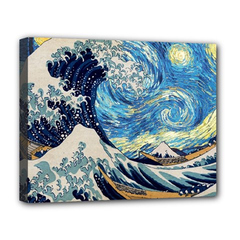 The Great Wave Of Kanagawa Painting Starry Night Vincent Van Gogh Deluxe Canvas 20  X 16  (stretched) by danenraven