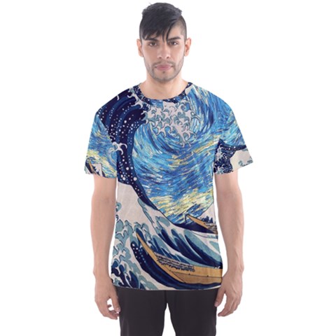 The Great Wave Of Kanagawa Painting Starry Night Vincent Van Gogh Men s Sport Mesh Tee by danenraven