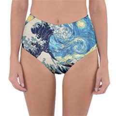 The Great Wave Of Kanagawa Painting Starry Night Vincent Van Gogh Reversible High-waist Bikini Bottoms by danenraven