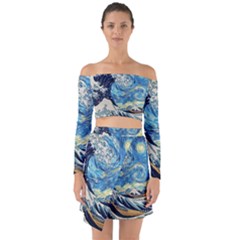 The Great Wave Of Kanagawa Painting Starry Night Vincent Van Gogh Off Shoulder Top With Skirt Set by danenraven