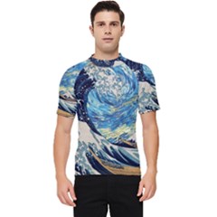 The Great Wave Of Kanagawa Painting Starry Night Vincent Van Gogh Men s Short Sleeve Rash Guard by danenraven