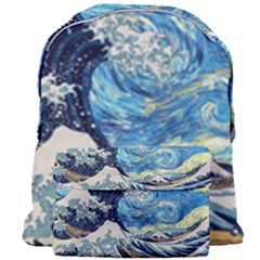 The Great Wave Of Kanagawa Painting Starry Night Vincent Van Gogh Giant Full Print Backpack by danenraven