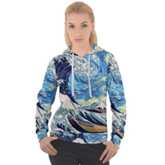 The Great Wave Of Kanagawa Painting Starry Night Vincent Van Gogh Women s Overhead Hoodie by danenraven