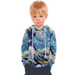 The Great Wave Of Kanagawa Painting Starry Night Vincent Van Gogh Kids  Overhead Hoodie by danenraven