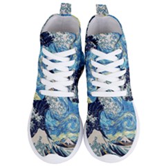 The Great Wave Of Kanagawa Painting Starry Night Vincent Van Gogh Women s Lightweight High Top Sneakers by danenraven