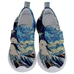 The Great Wave Of Kanagawa Painting Starry Night Vincent Van Gogh Kids  Velcro No Lace Shoes by danenraven