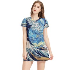 The Great Wave Of Kanagawa Painting Starry Night Vincent Van Gogh Women s Sports Skirt by danenraven