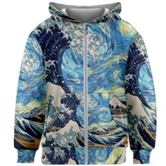 The Great Wave Of Kanagawa Painting Starry Night Vincent Van Gogh Kids  Zipper Hoodie Without Drawstring by danenraven