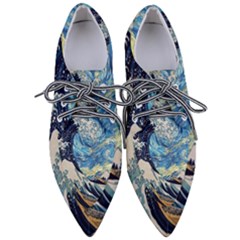 The Great Wave Of Kanagawa Painting Starry Night Vincent Van Gogh Pointed Oxford Shoes by danenraven