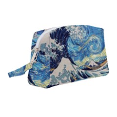 The Great Wave Of Kanagawa Painting Starry Night Vincent Van Gogh Wristlet Pouch Bag (medium) by danenraven