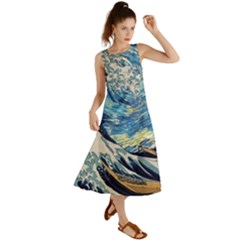 The Great Wave Of Kanagawa Painting Starry Night Vincent Van Gogh Summer Maxi Dress by danenraven