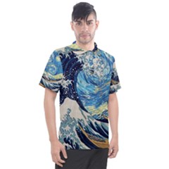 The Great Wave Of Kanagawa Painting Starry Night Vincent Van Gogh Men s Polo Tee by danenraven