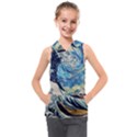 The Great Wave Of Kanagawa Painting Starry Night Vincent Van Gogh Kids  Sleeveless Hoodie View1