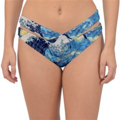 The Great Wave Of Kanagawa Painting Starry Night Vincent Van Gogh Double Strap Halter Bikini Bottom by danenraven