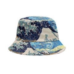 The Great Wave Of Kanagawa Painting Starry Night Vincent Van Gogh Inside Out Bucket Hat by danenraven