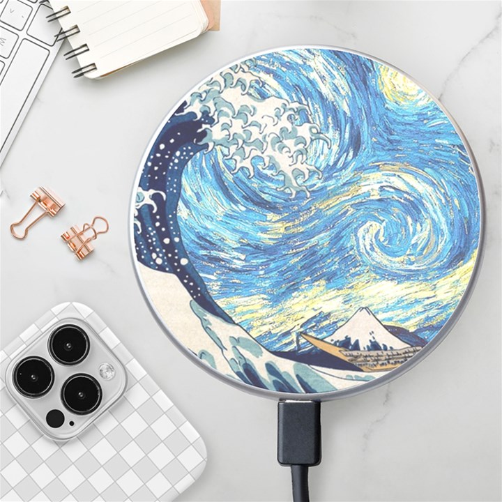 The Great Wave Of Kanagawa Painting Starry Night Vincent Van Gogh Wireless Charger