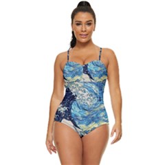 The Great Wave Of Kanagawa Painting Starry Night Vincent Van Gogh Retro Full Coverage Swimsuit by danenraven