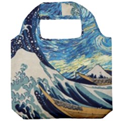 The Great Wave Of Kanagawa Painting Starry Night Vincent Van Gogh Foldable Grocery Recycle Bag by danenraven