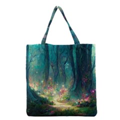 Magical Forest Forest Painting Fantasy Grocery Tote Bag by danenraven