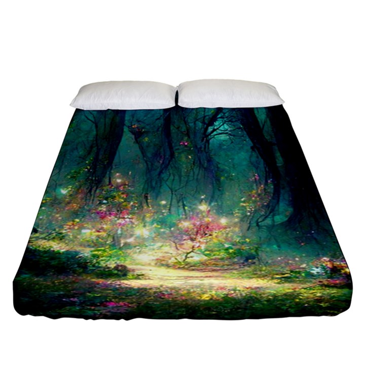 Magical Forest Forest Painting Fantasy Fitted Sheet (Queen Size)