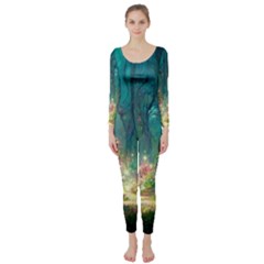 Magical Forest Forest Painting Fantasy Long Sleeve Catsuit by danenraven