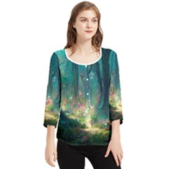 Magical Forest Forest Painting Fantasy Chiffon Quarter Sleeve Blouse by danenraven