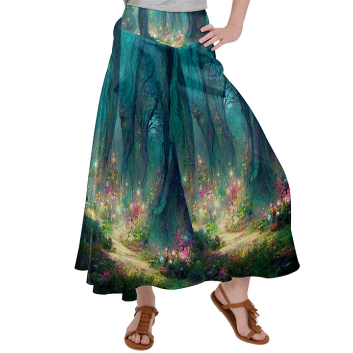 Magical Forest Forest Painting Fantasy Satin Palazzo Pants