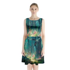 Magical Forest Forest Painting Fantasy Sleeveless Waist Tie Chiffon Dress by danenraven