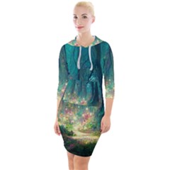 Magical Forest Forest Painting Fantasy Quarter Sleeve Hood Bodycon Dress by danenraven