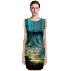 Magical Forest Forest Painting Fantasy Sleeveless Velvet Midi Dress by danenraven