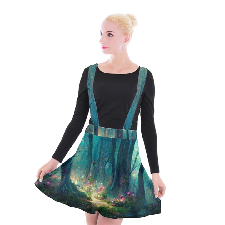 Magical Forest Forest Painting Fantasy Suspender Skater Skirt