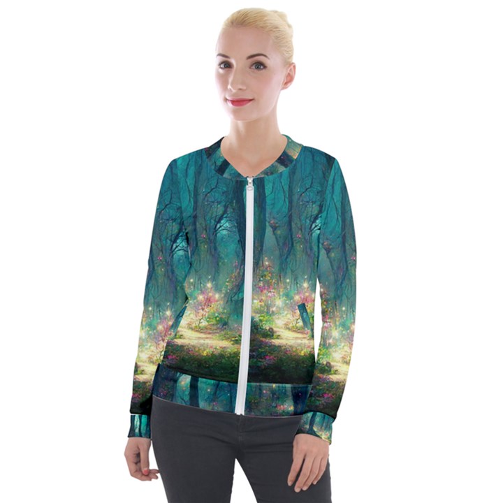 Magical Forest Forest Painting Fantasy Velvet Zip Up Jacket